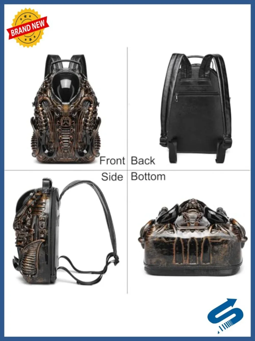 Xenomorph Alien Backpack Shoulder Bag for Men Women PVC Material, Detachable